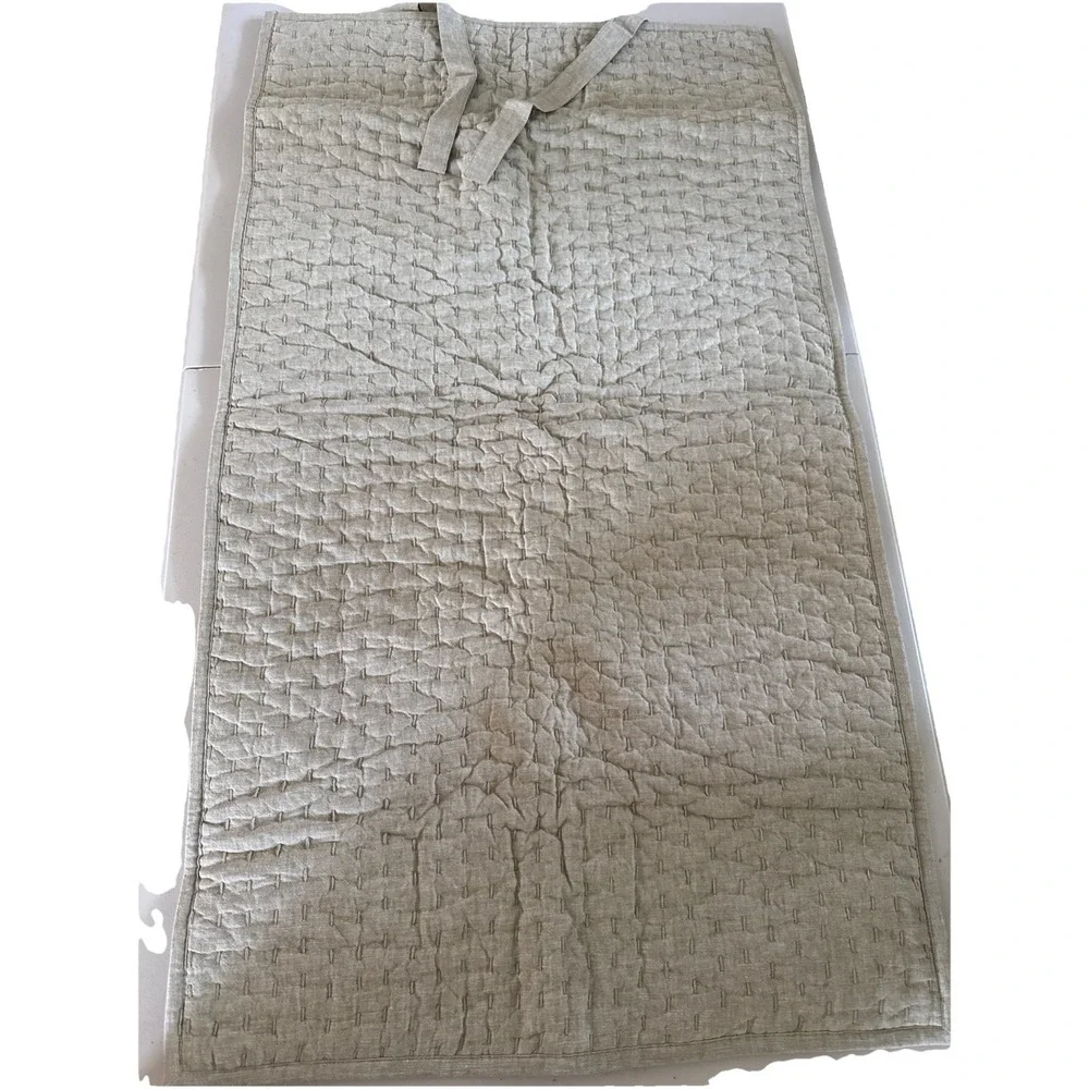 Pottery Barn King Pick Stitch Quilted Seagrass Pillow Sham Linen Cotton Tie
